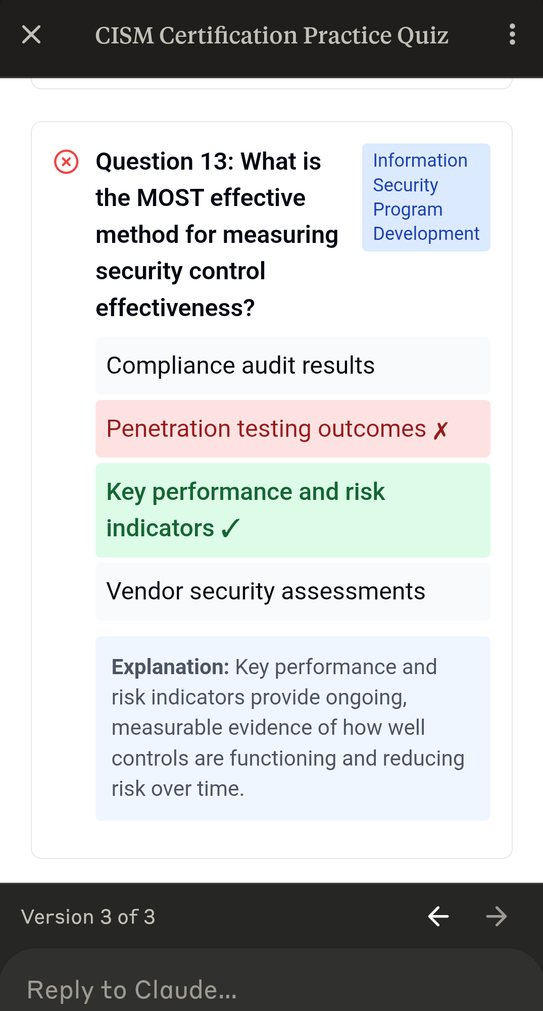Claude CISM answers review and explanation